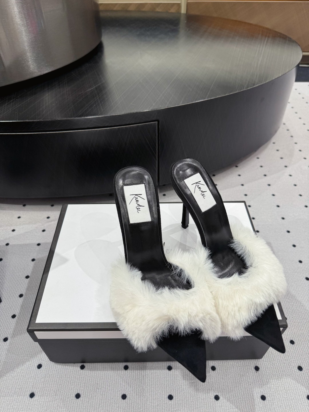 Kandee Black Suede Heeled Mules with White Fur Trim - Chic and Elegant 4 cmp i1745390534392 9079 0 1