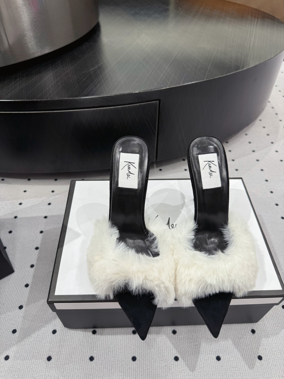 Kandee Black Suede Heeled Mules with White Fur Trim - Chic and Elegant 3 cmp i1745390534393 8456 0 0