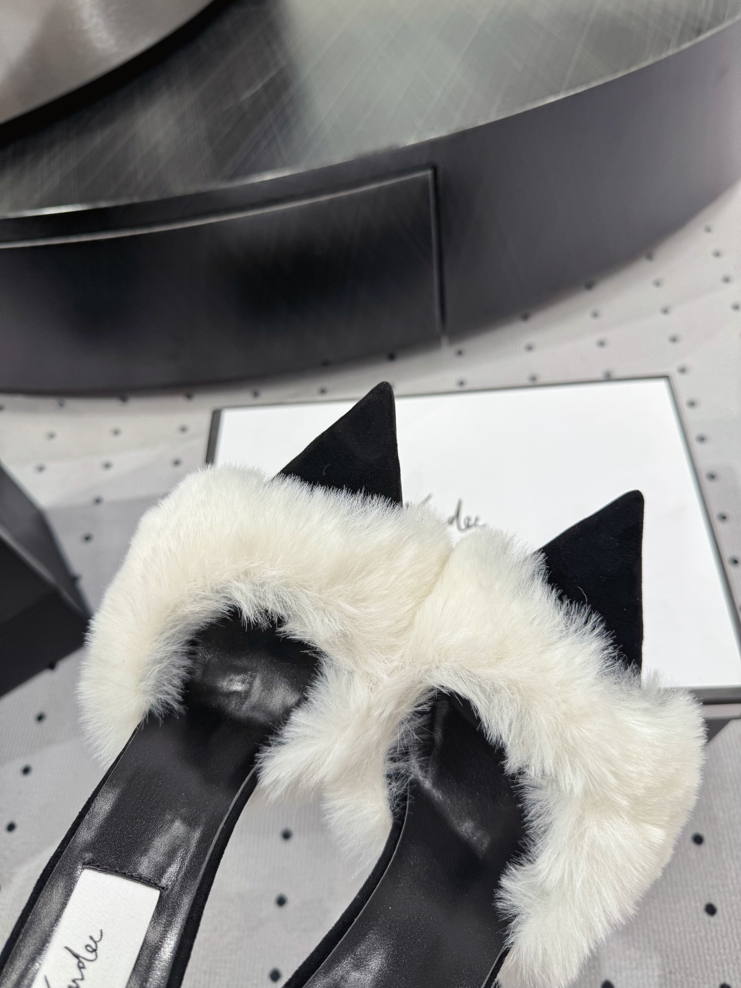 Kandee Black Suede Heeled Mules with White Fur Trim - Chic and Elegant 6 cmp i1745390536036 7440 0 4