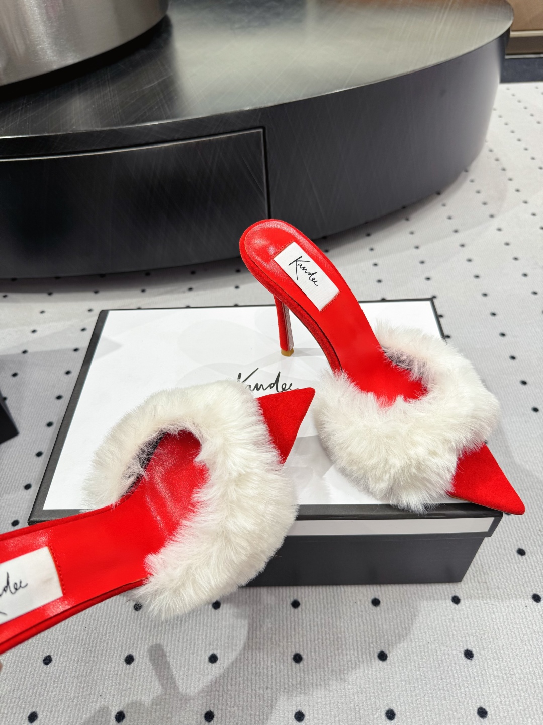 Kandee Red Furry Heeled Sandals, Genuine Leather Outsole, Heel Height 9 cm 8 cmp i1745390684909 3868 0 6