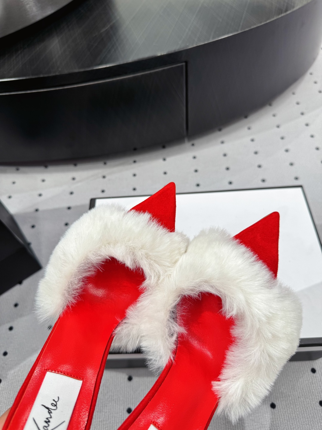 Kandee Red Furry Heeled Sandals, Genuine Leather Outsole, Heel Height 9 cm 6 cmp i1745390684917 7878 0 3