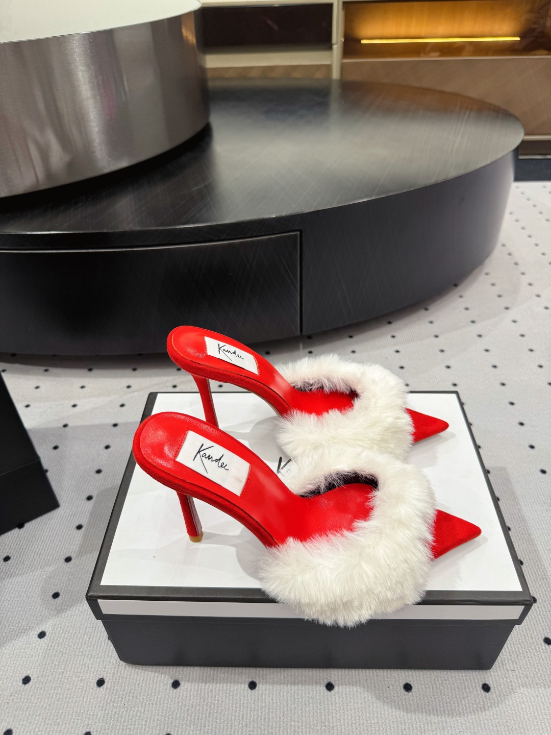 Kandee Red Furry Heeled Sandals, Genuine Leather Outsole, Heel Height 9 cm 5 cmp i1745390687048 7961 0 2