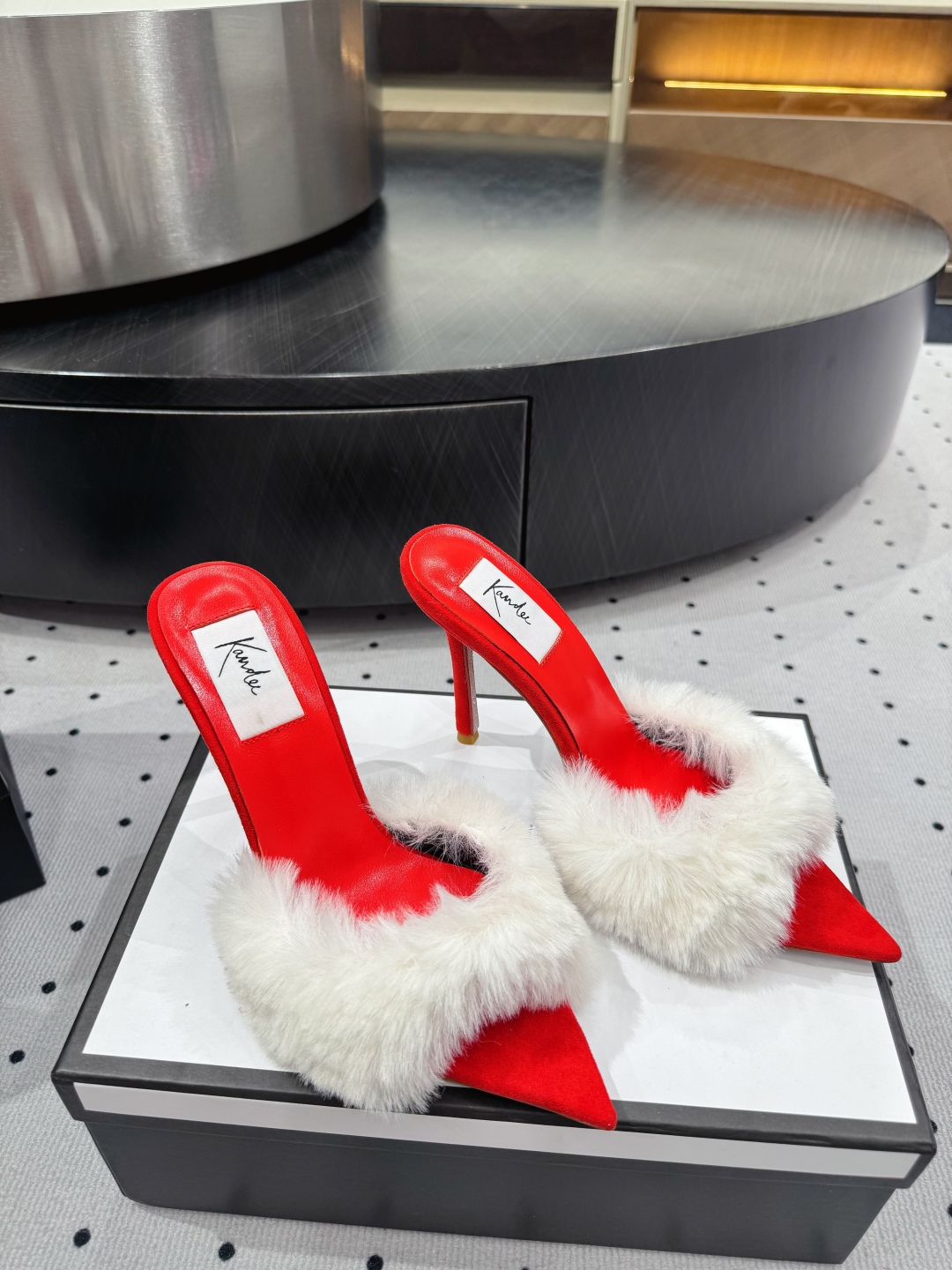 Kandee Red Furry Heeled Sandals, Genuine Leather Outsole, Heel Height 9 cm 2 cmp i1745390687057 2712 0 5