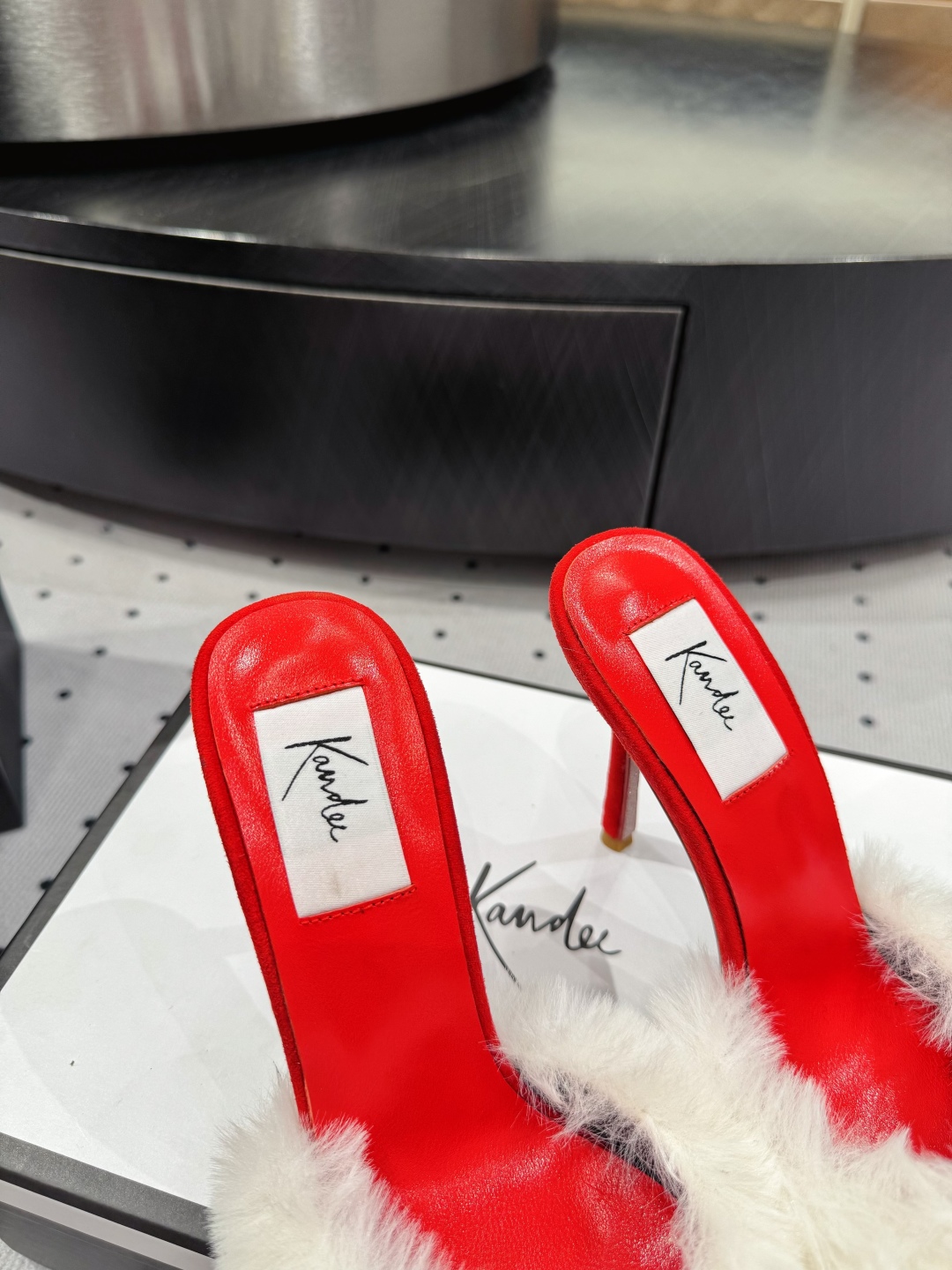 Kandee Red Furry Heeled Sandals, Genuine Leather Outsole, Heel Height 9 cm 7 cmp i1745390687058 6622 0 4