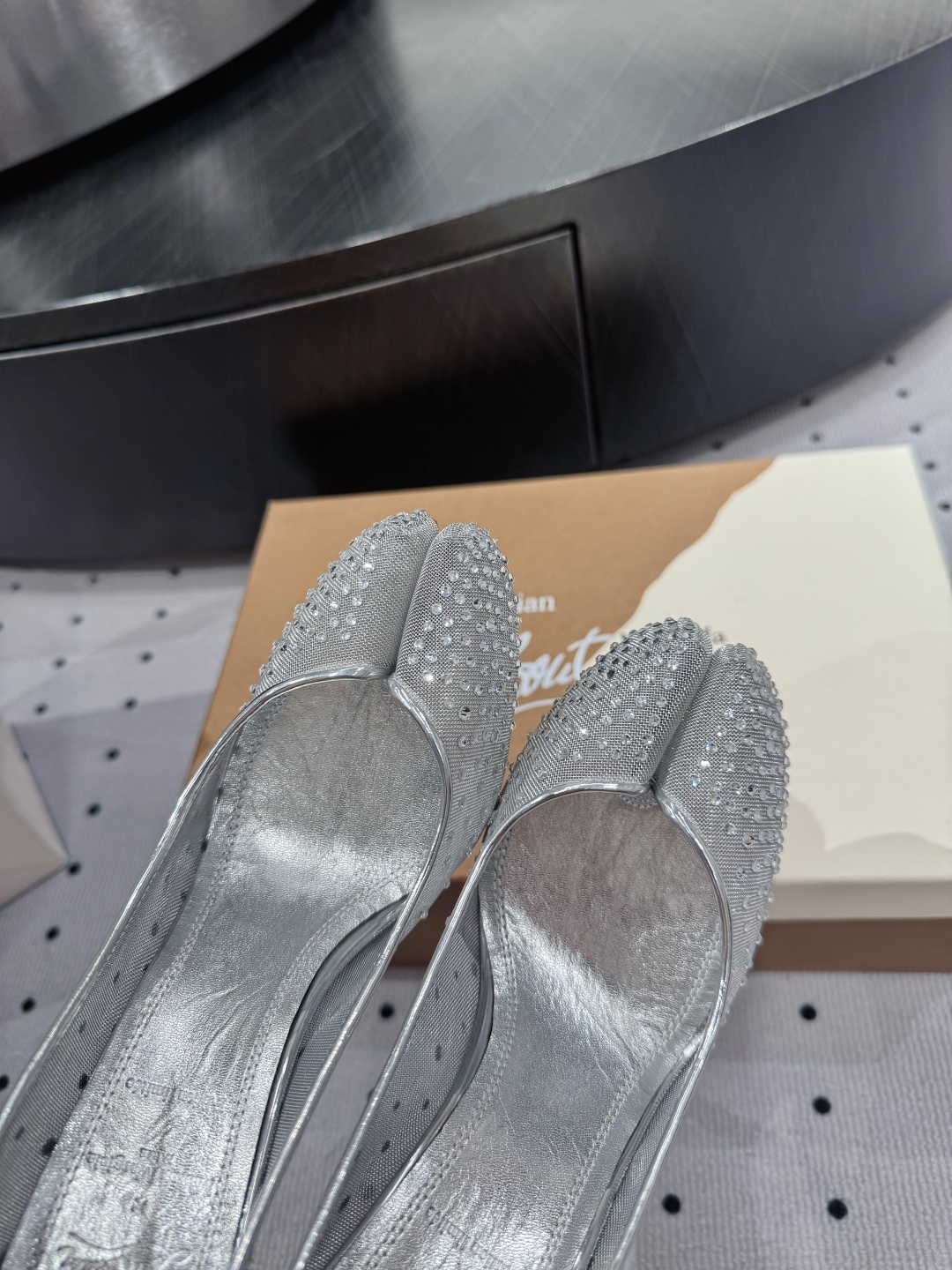 Christian Louboutin Silver Mesh High Heels - Elegant Style, Red Sole 8 cmp i1745687382530 615 0 5