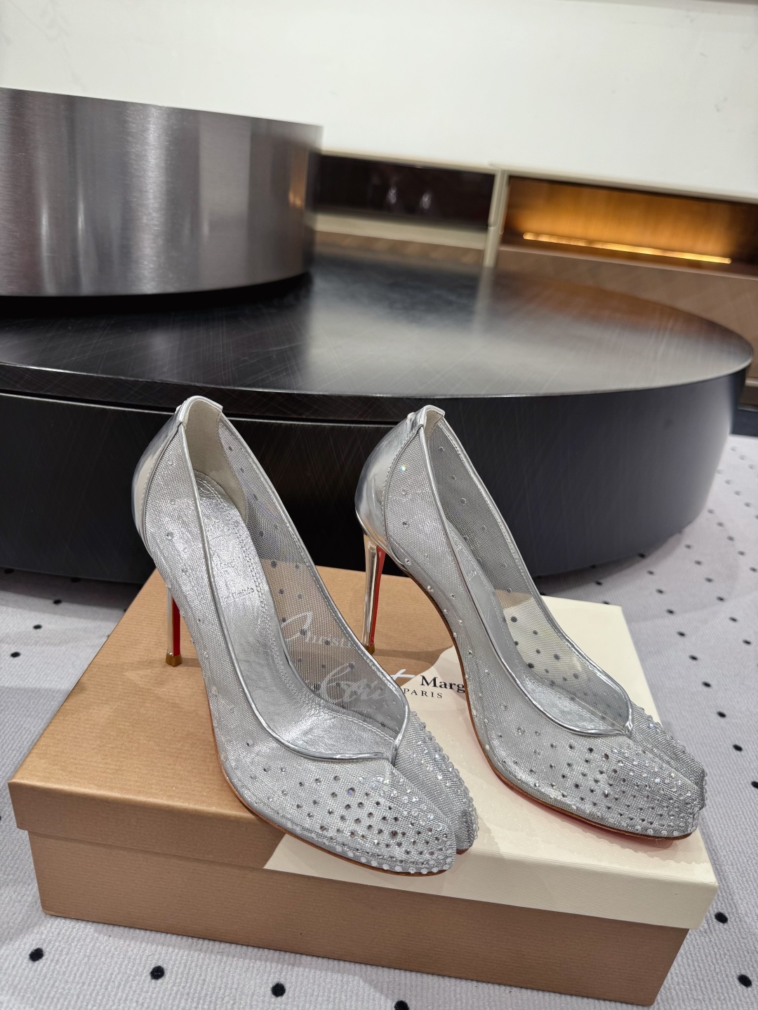 Christian Louboutin Silver Mesh High Heels - Elegant Style, Red Sole 9 cmp i1745687382534 7236 0 6