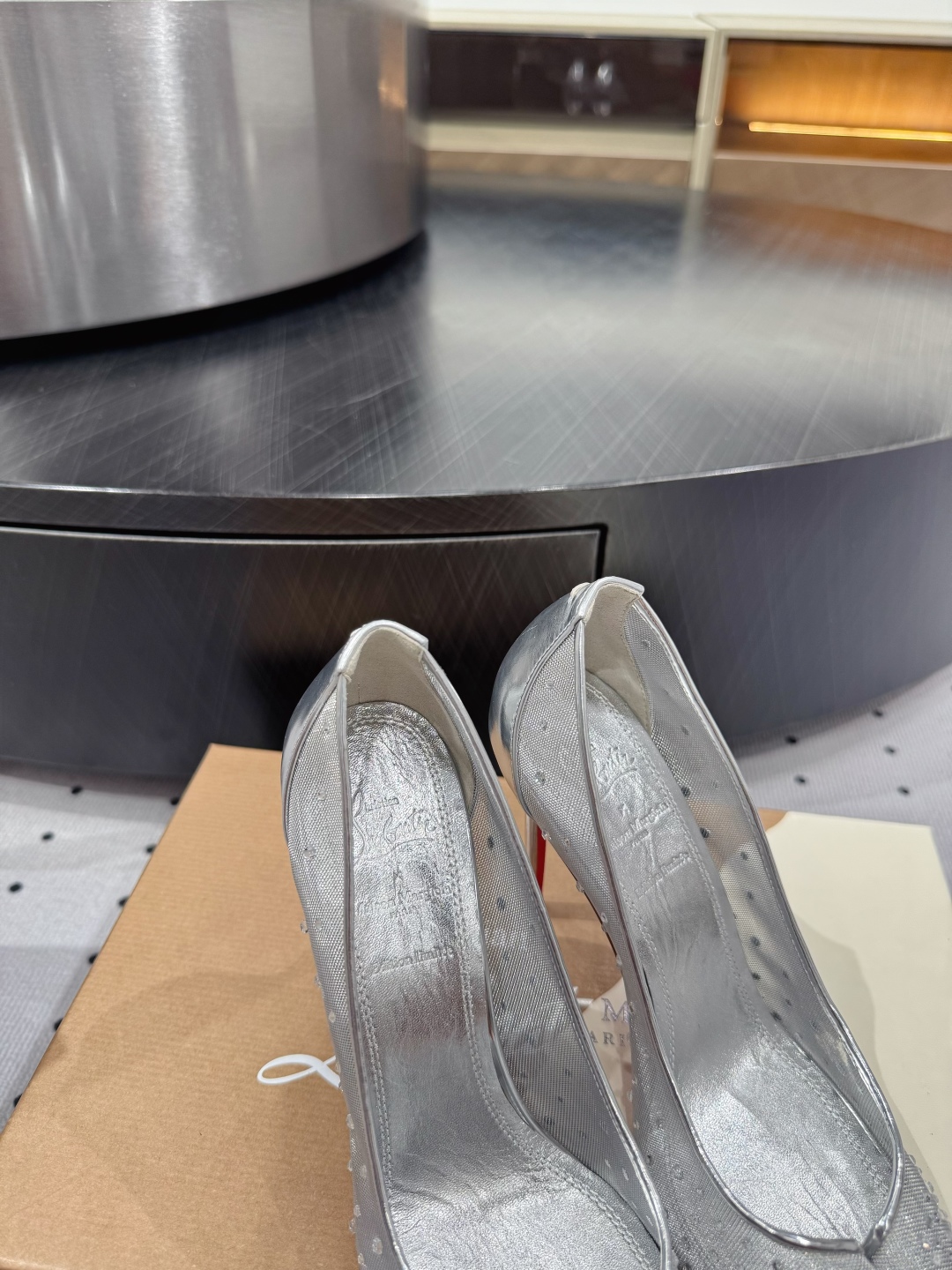 Christian Louboutin Silver Mesh High Heels - Elegant Style, Red Sole 7 cmp i1745687386138 248 0 4