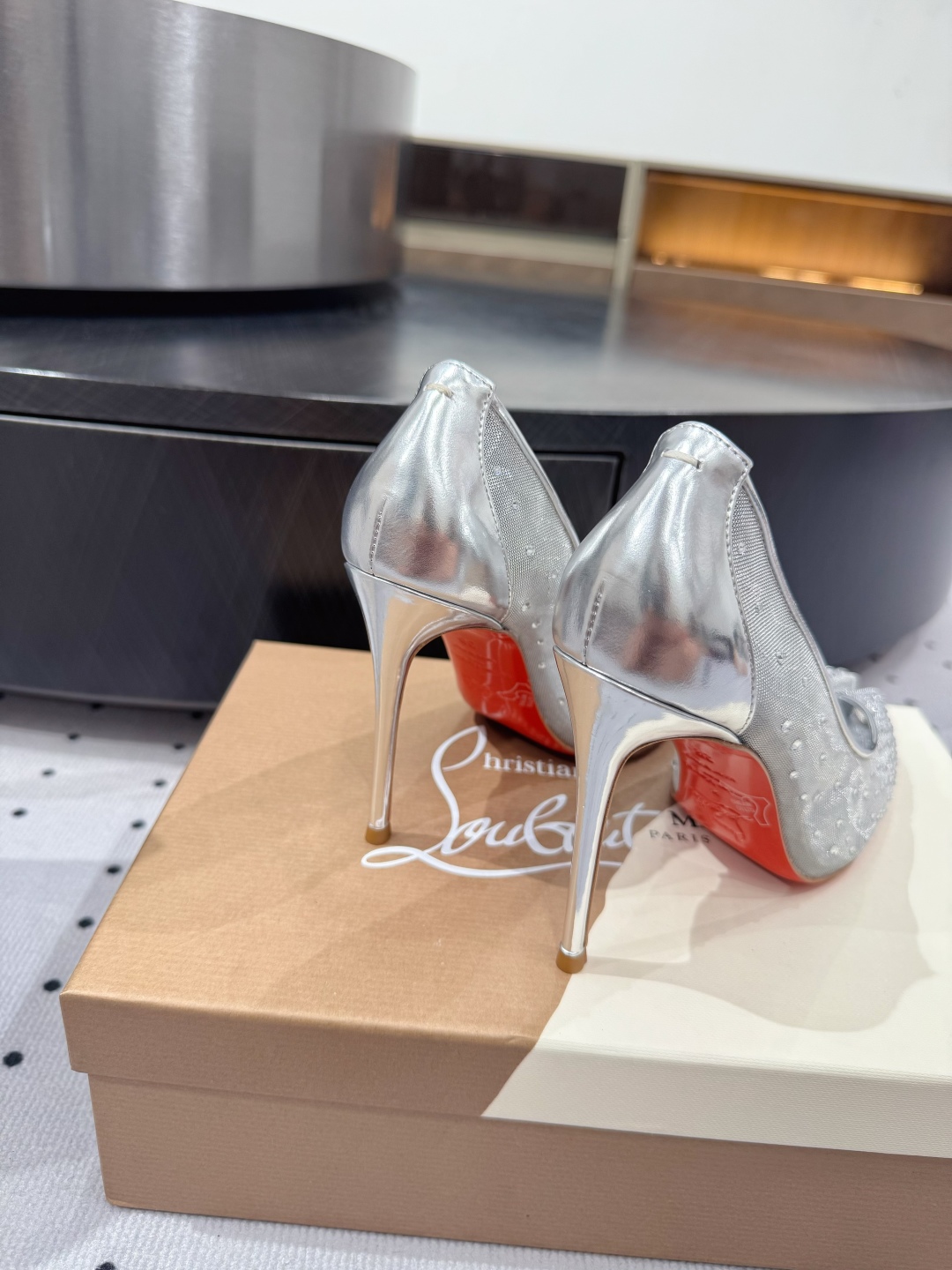 Christian Louboutin Silver Mesh High Heels - Elegant Style, Red Sole 10 cmp i1745687386929 2663 0 8