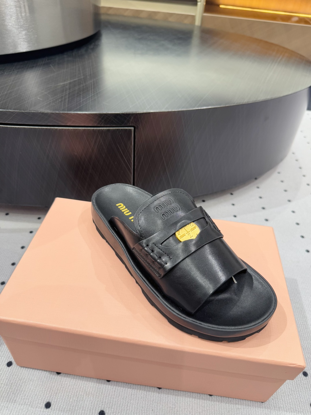 Miu Miu New Edition Lambskin Leather Heeled Sandal Slides - Elegant Black 1 Miu Miu New Edition Lambskin Leather Heeled Sandal Slides - Elegant Black