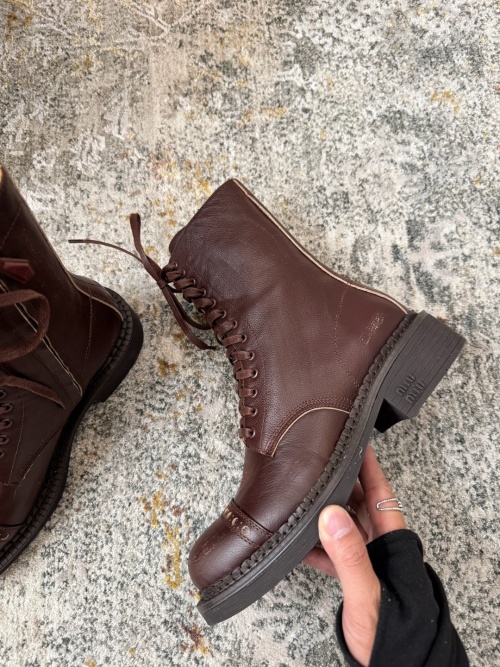 Miu Miu Women's Brown Leather Lace-Up Ankle Boots Motorcycle Style Size 35-41 1 Miu Miu Women's Brown Leather Lace-Up Ankle Boots Motorcycle Style Size 35-41