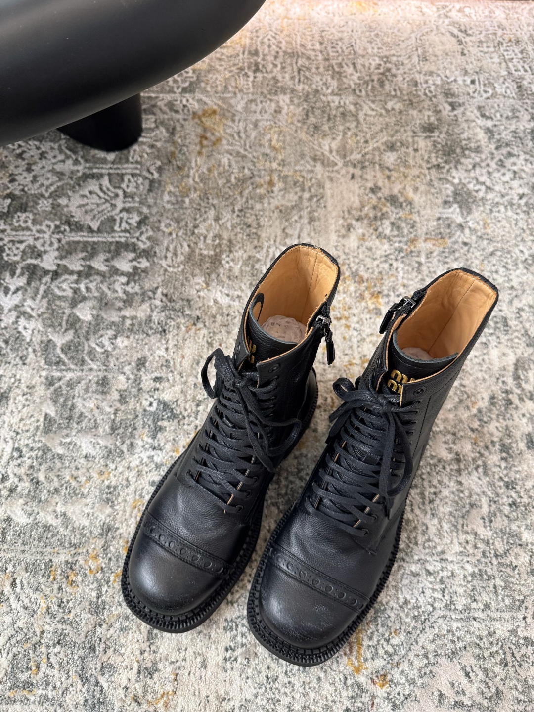 Miu Miu Women's Black Leather Lace-Up Moto Combat Boots, Size 35-40 5 cmp i1756832921735 4526 0 2