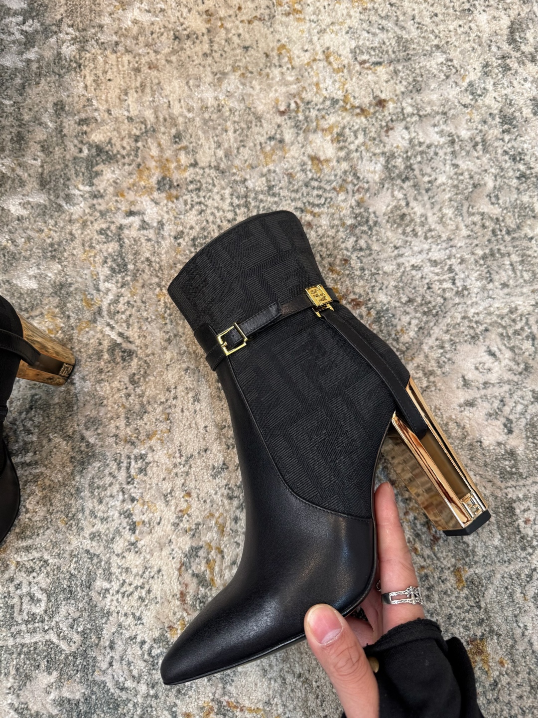 Fendi Women's Fabric and Leather Ankle Boots with Gold Heel 2 cmp i1758386404964 491 0 3