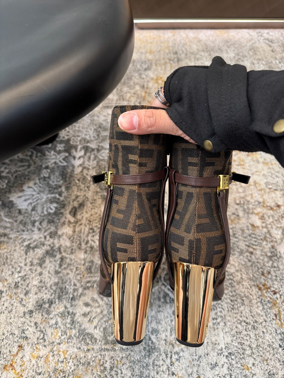 Fendi Brown Leather Heeled Boots with FF Logo and Gold Heel Detail 10 cmp i1758387028550 5747 0 8