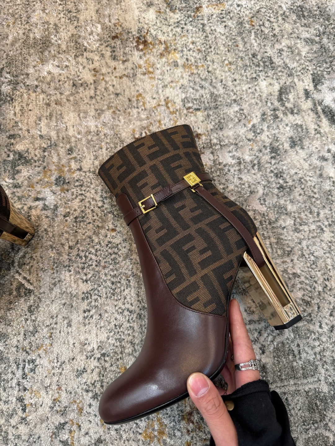 Fendi Brown Leather Heeled Boots with FF Logo and Gold Heel Detail 2 cmp i1758387028561 3547 0 3