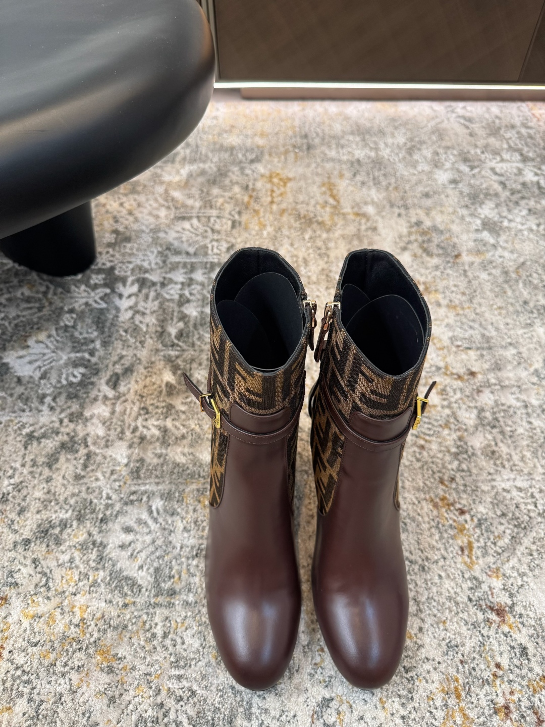 Fendi Brown Leather Heeled Boots with FF Logo and Gold Heel Detail 3 cmp i1758387033154 9172 0 0
