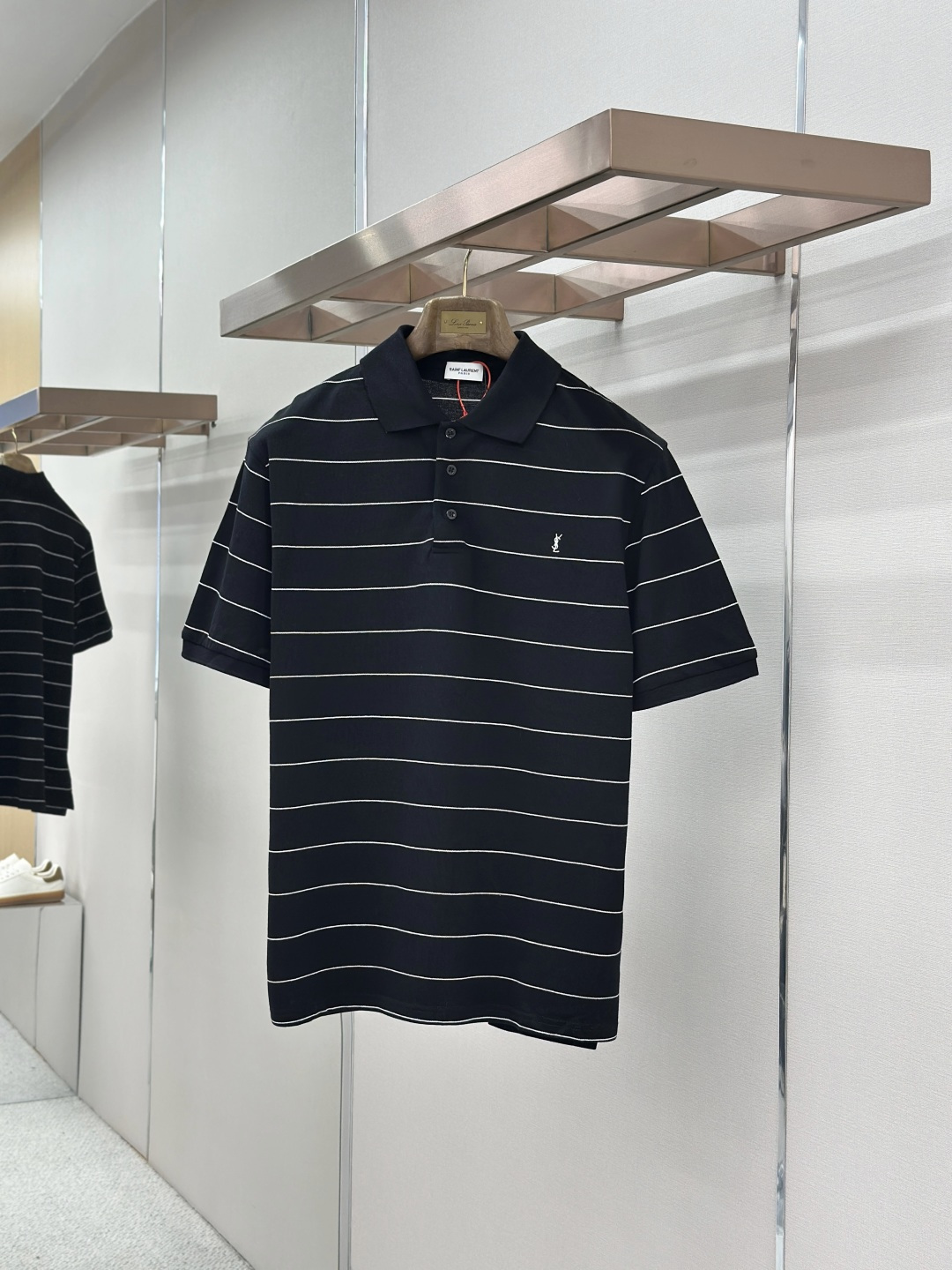 Saint Laurent SaintLaurent 标识刺绣条纹POLO衫