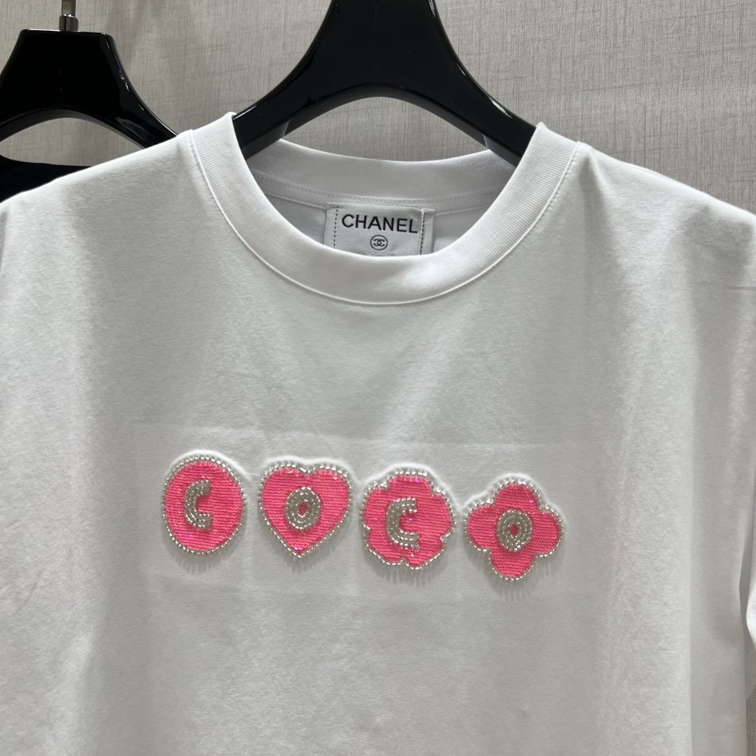 Embroidered Beaded Letter Short Sleeve T-Shirt - Breathable & Comfortable 3 cmp i1748457332365 140 0 1