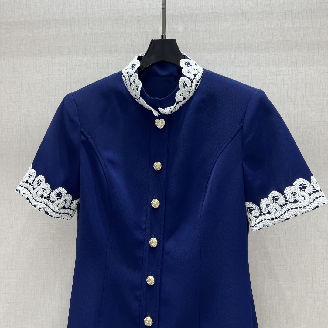 Elegant Lace Patchwork Mini Dress - Slim Fit, High Neck, Metal Button Detail 6 cmp i1750495674460 2080 0 4