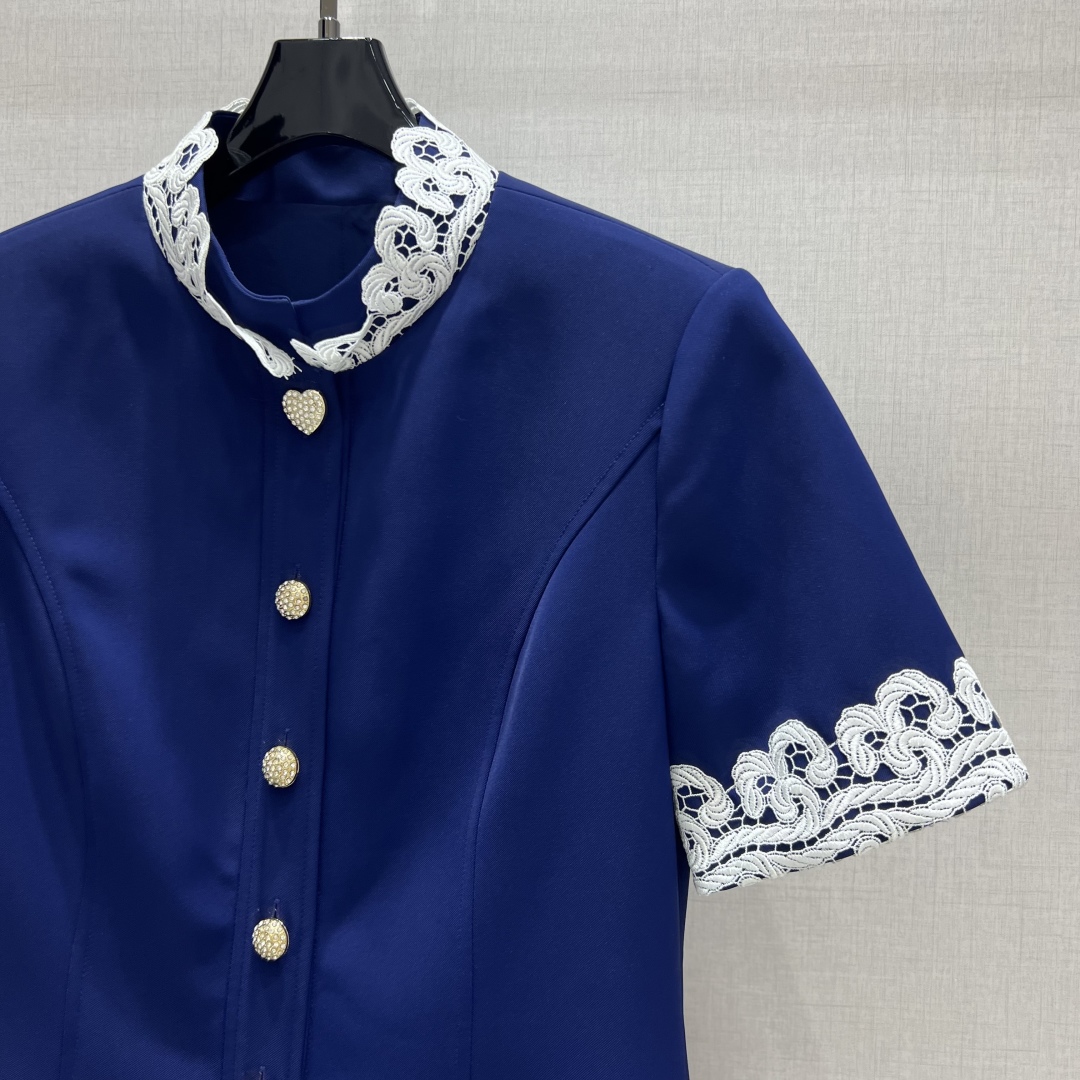 Elegant Lace Patchwork Mini Dress - Slim Fit, High Neck, Metal Button Detail 5 cmp i1750495674460 8431 0 3