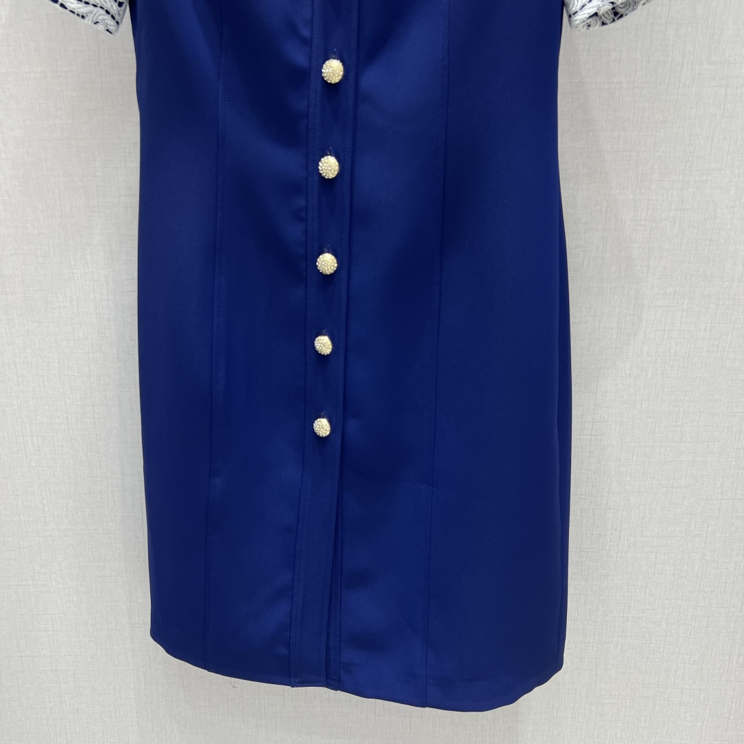 Elegant Lace Patchwork Mini Dress - Slim Fit, High Neck, Metal Button Detail 7 cmp i1750495676752 5439 0 5