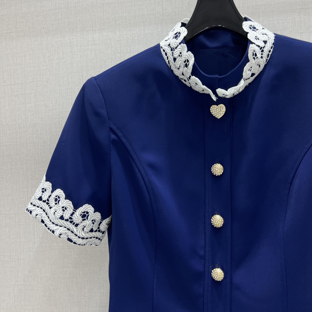 Elegant Lace Patchwork Mini Dress - Slim Fit, High Neck, Metal Button Detail 4 cmp i1750495676757 8117 0 2