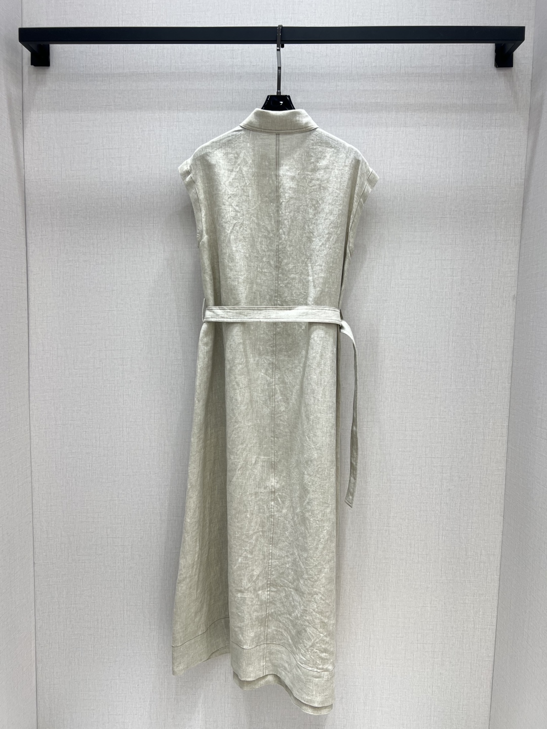 Sleeveless Linen Dress with Button and Beaded Detail, Matching Belt Included 9 cmp i1750959656173 2535 0 7
