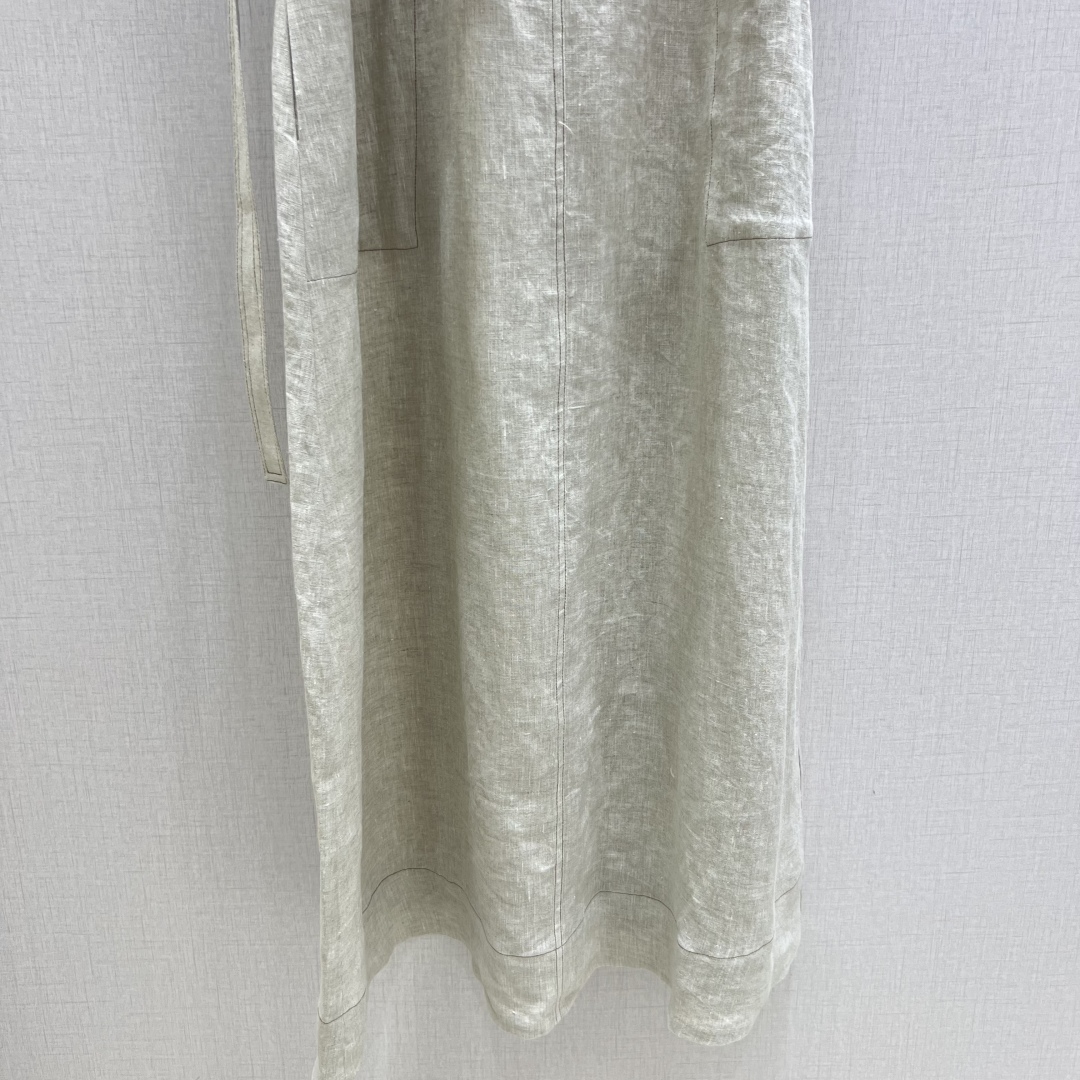 Sleeveless Linen Dress with Button and Beaded Detail, Matching Belt Included 7 cmp i1750959658626 5857 0 5
