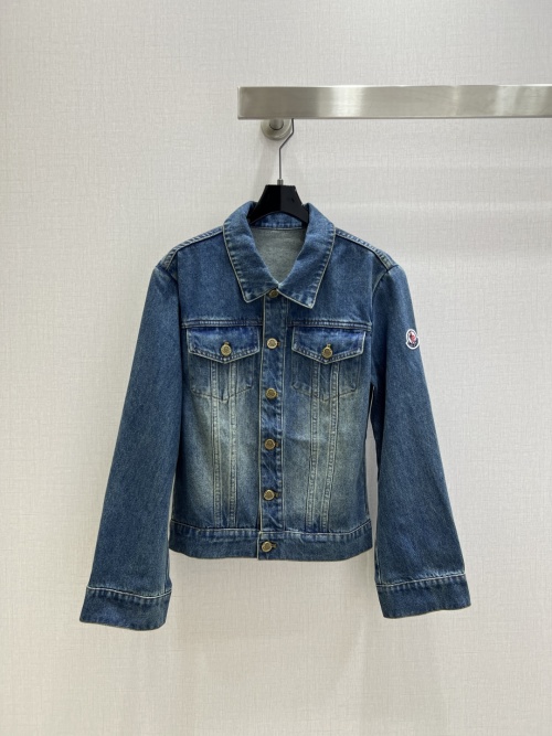 Moncler Women's Denim Jacket, Long Sleeve, Button-Down, Vintage Wash 1 Moncler Women's Denim Jacket, Long Sleeve, Button-Down, Vintage Wash