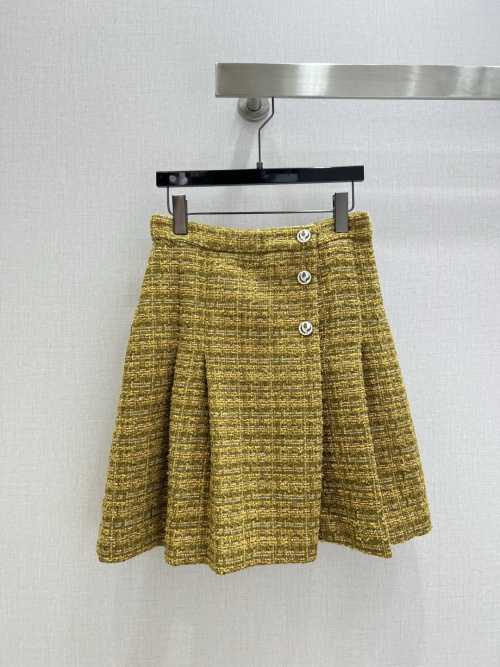 Tweed Skirt High Waist A-Line Pleated Mini Skirt with Button 1 Tweed Skirt High Waist A-Line Pleated Mini Skirt with Button