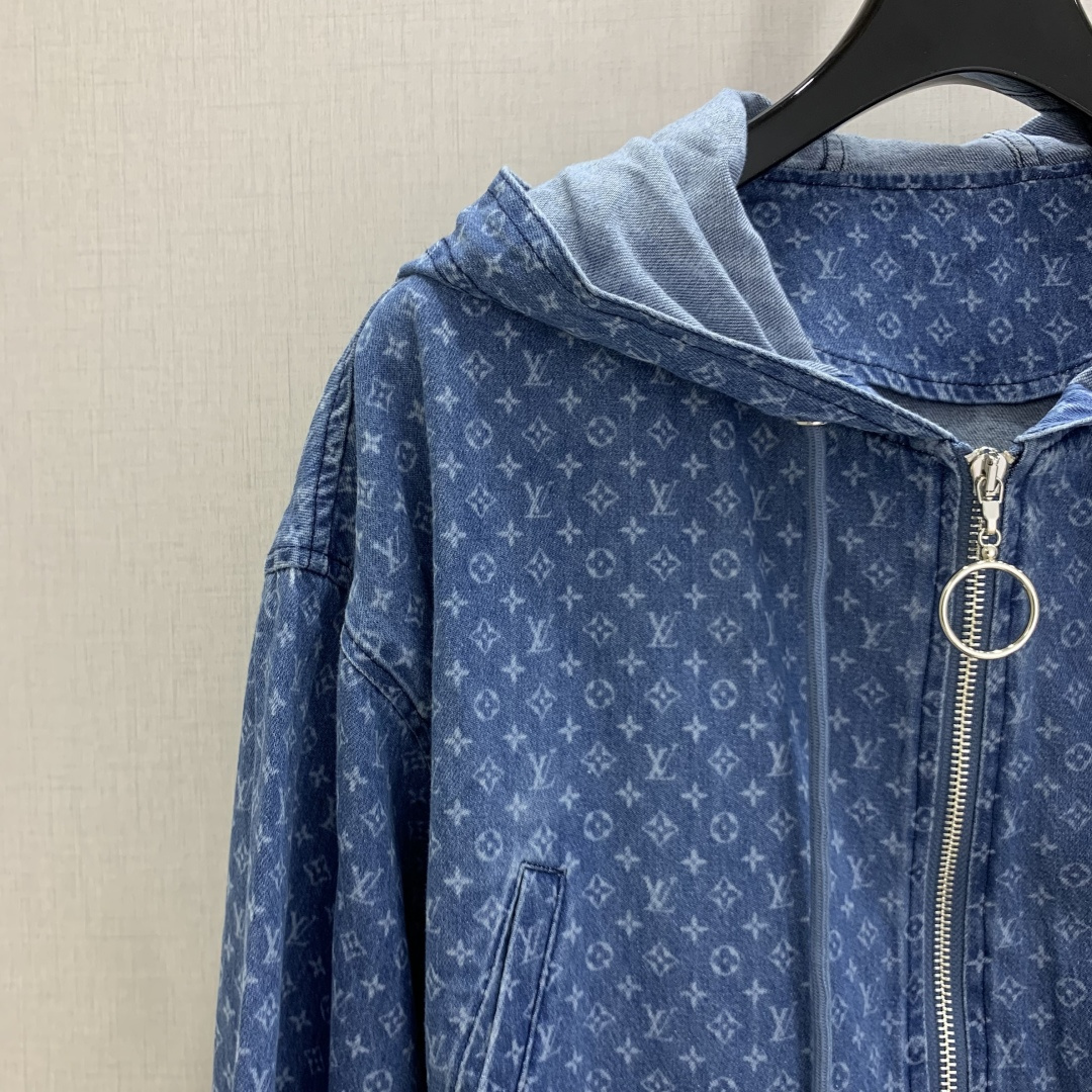 LV Monogram Denim Hooded Drawstring Waist Jacket
