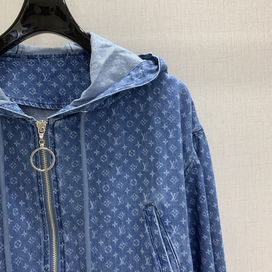 LV Monogram Denim Hooded Drawstring Waist Jacket