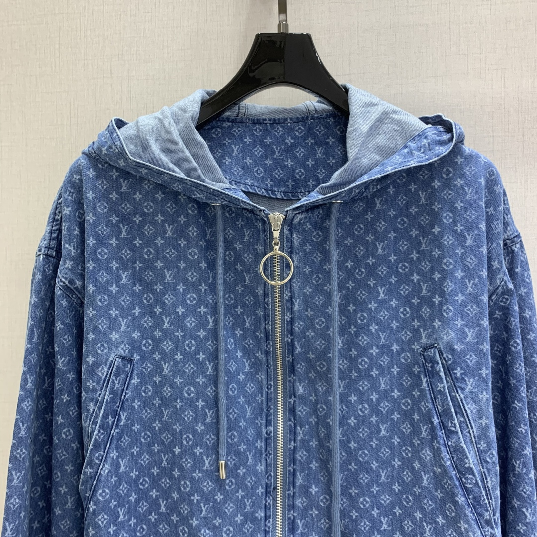 LV Monogram Denim Hooded Drawstring Waist Jacket