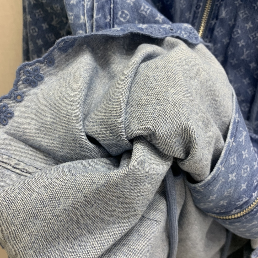 LV Monogram Denim Hooded Drawstring Waist Jacket