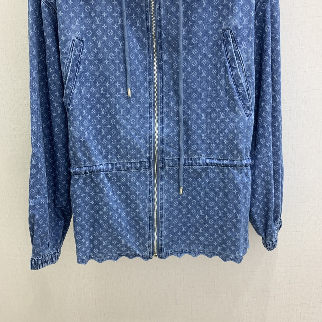 LV Monogram Denim Hooded Drawstring Waist Jacket