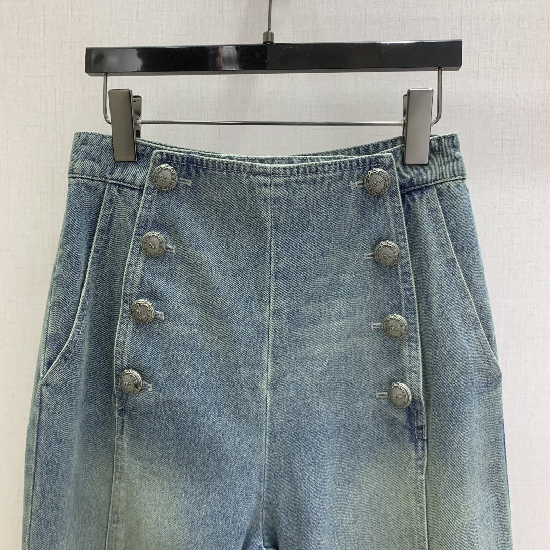Dior Double Breasted Button Wide Leg Denim Pants