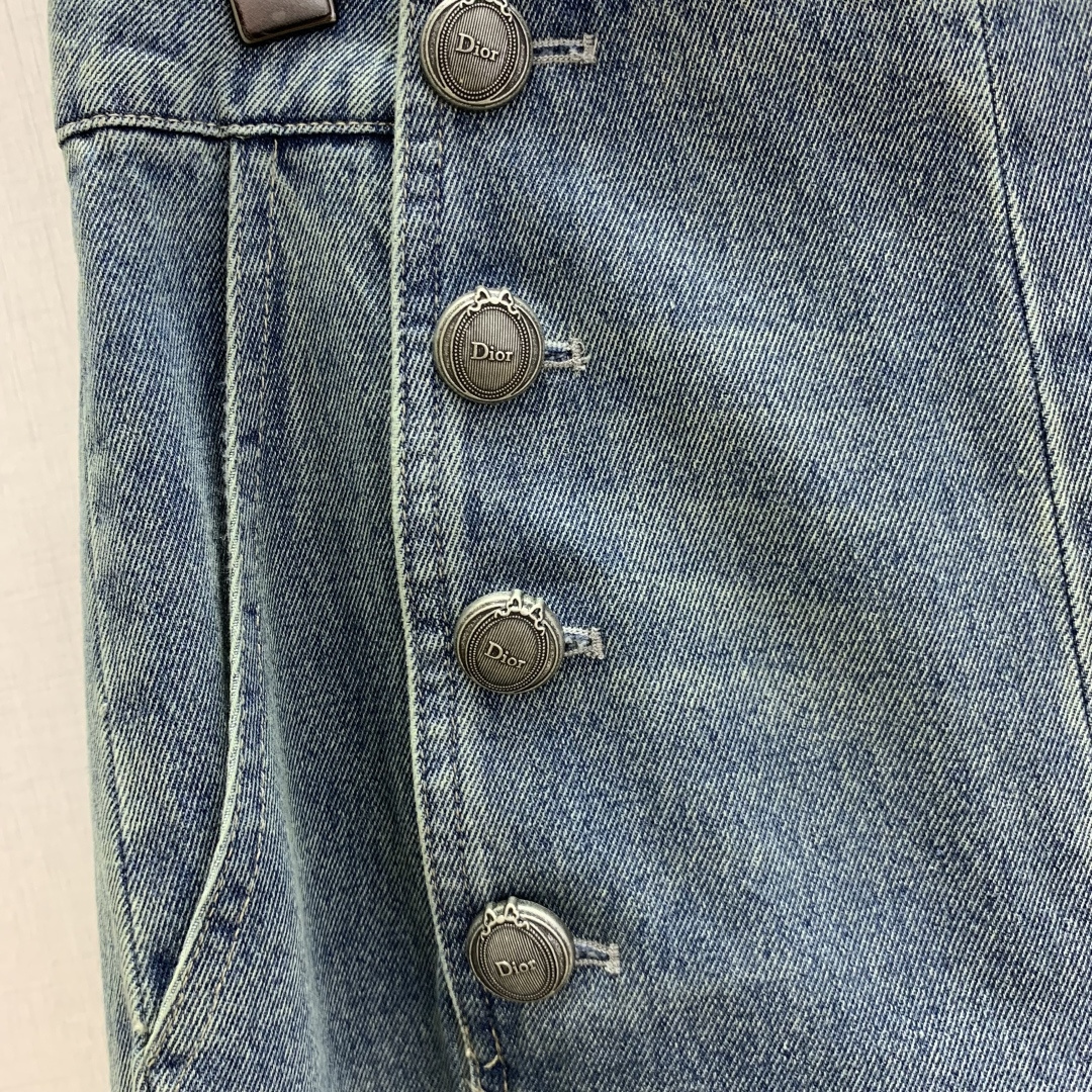 Dior Double Breasted Button Wide Leg Denim Pants