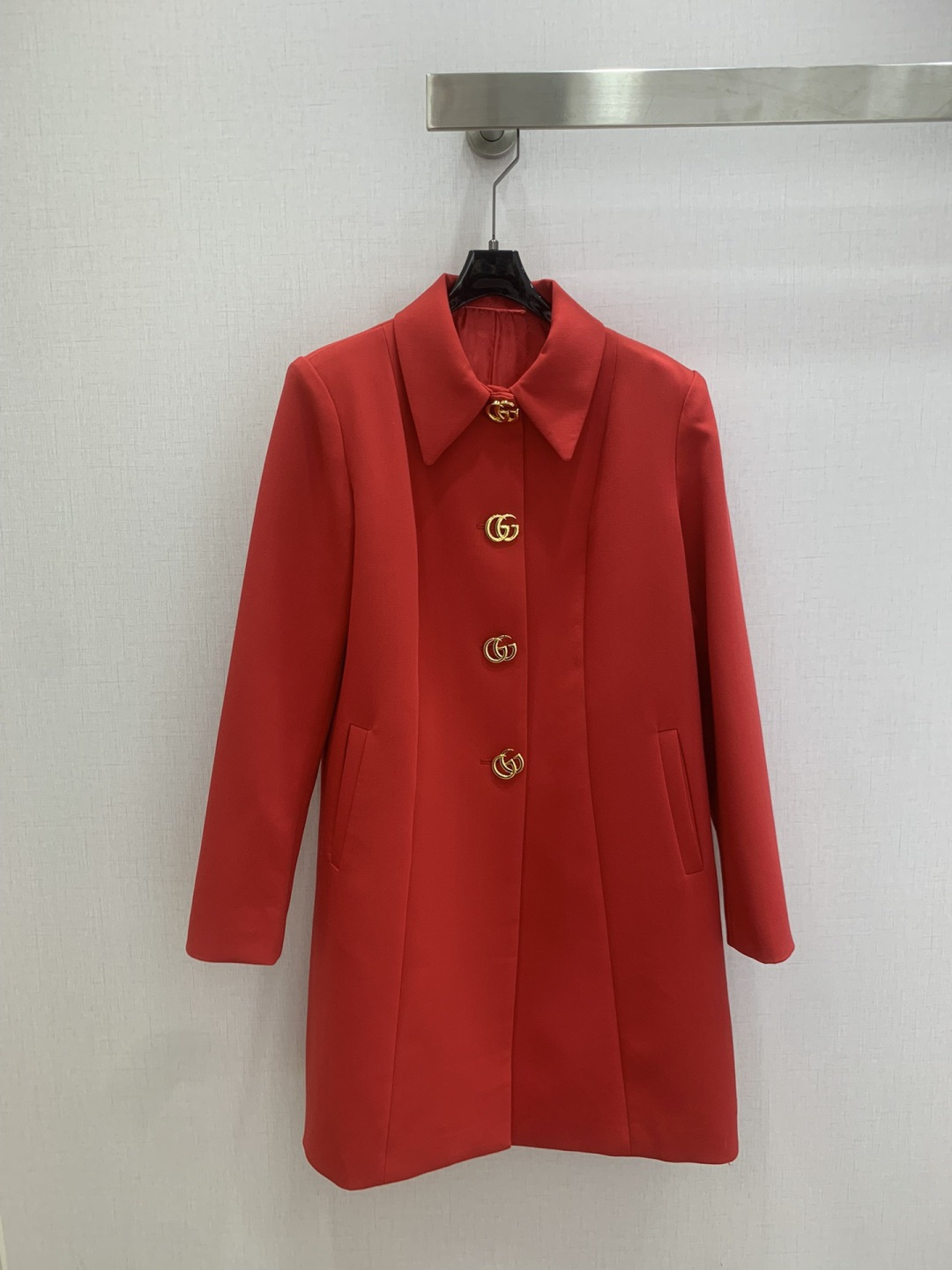 Gucci Red Gold Button Coat