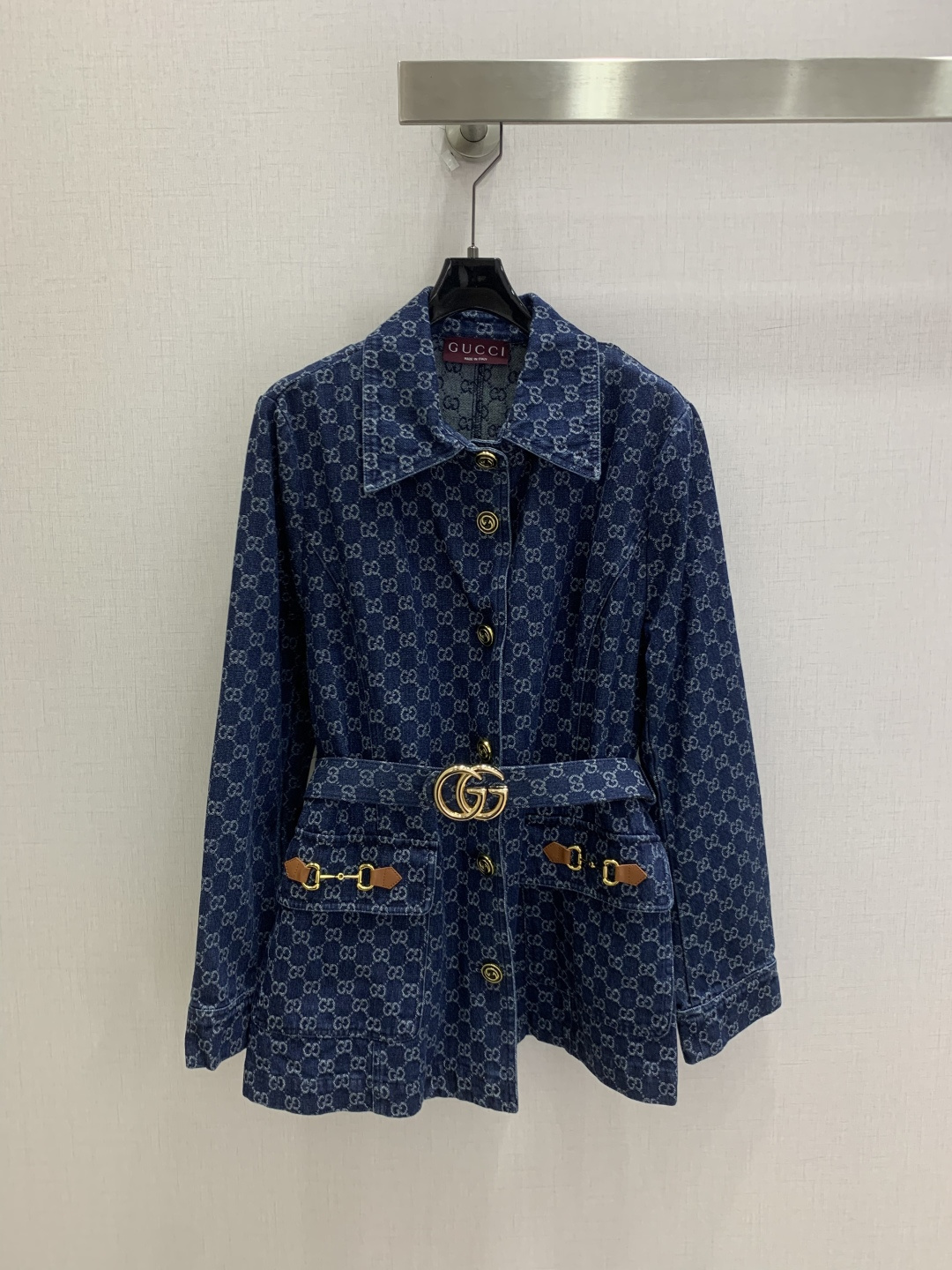 Gucci Blue Monogram Belted Jacket