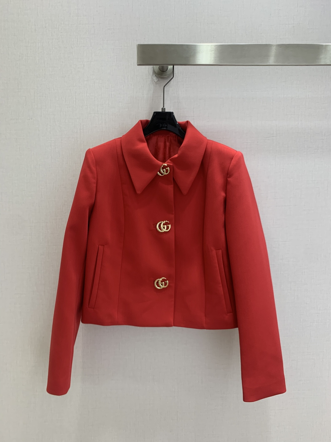 Gucci Red Gold Button Cropped Jacket