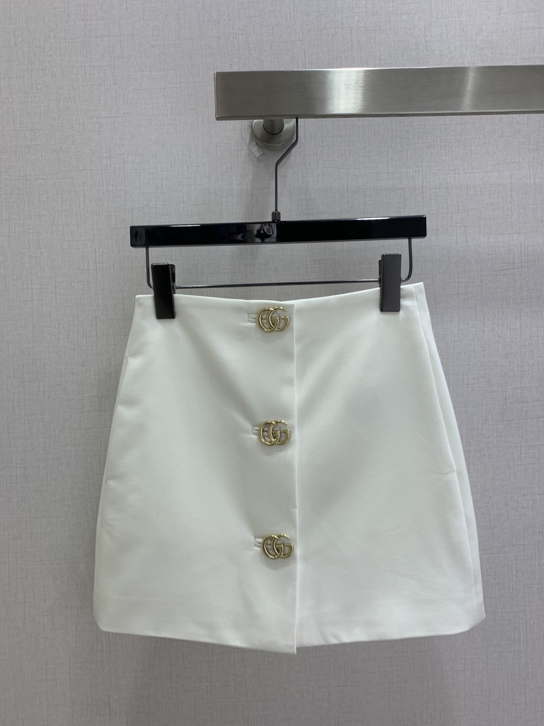 Gucci White Gold Button Mini Skirt