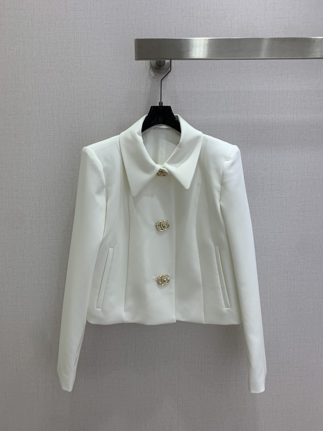 Gucci White Cropped Gold Button Jacket