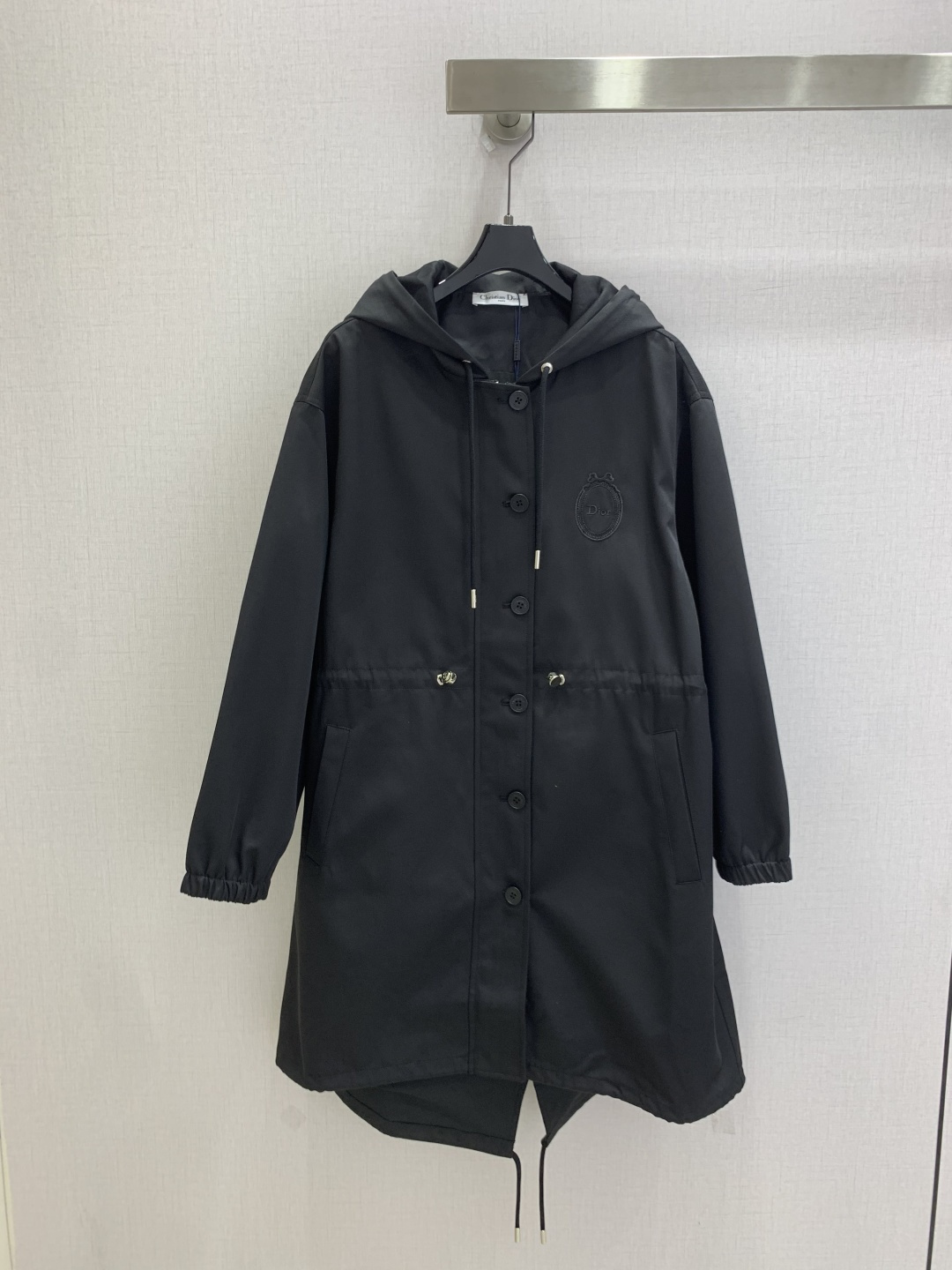 Dior Black Hooded Drawstring Coat