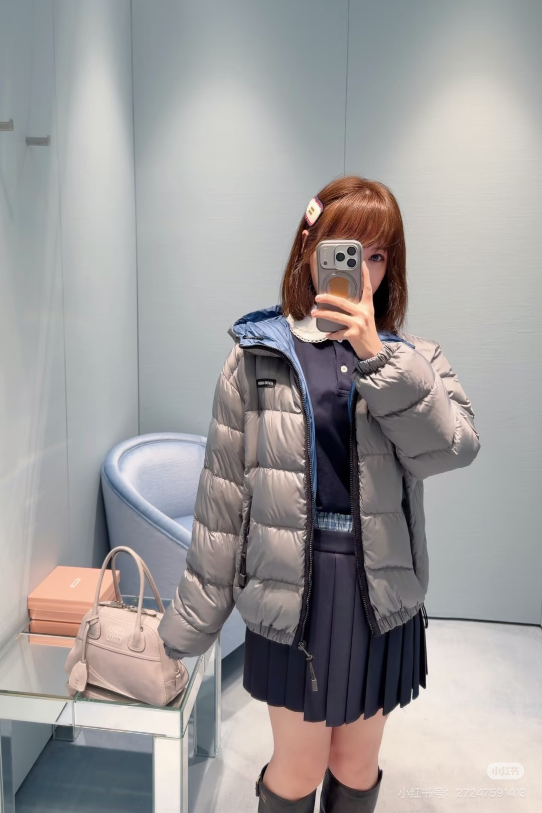 미우미우 후드 숏 패딩 재킷 상세 이미지 5