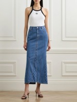 MarineSerre nouvelle jupe longue en denim épissé imprimé croissant au début du printemps, conception de jupe fendue arrière version en queue de poisson de couture tridimensionnelle, artefact de style de beauté de rue rétro fille chaude, version décontractée taille SML 1 MarineSerre nouvelle jupe longue en denim épissé imprimé croissant au début du printemps, conception de jupe fendue arrière version en queue de poisson de couture tridimensionnelle, artefact de style de beauté de rue rétro fille chaude, version décontractée taille SML