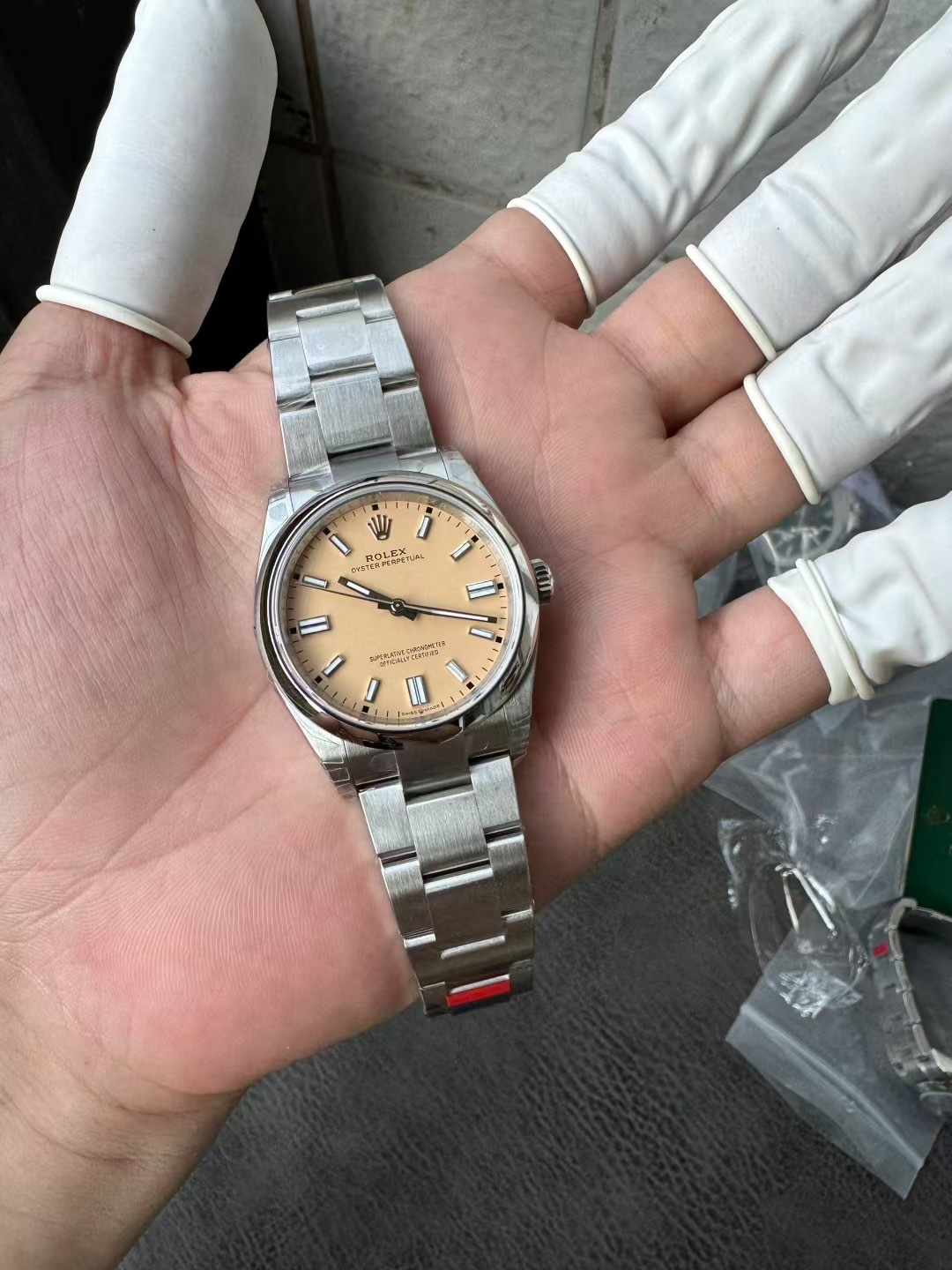 NO:385198,VS new Oyster Perpetual Sha Beige' Dandong movement 36mm size,19860909VS 新款蚝式恒动型沙米色”丹东机芯 36毫米尺寸,,Watch