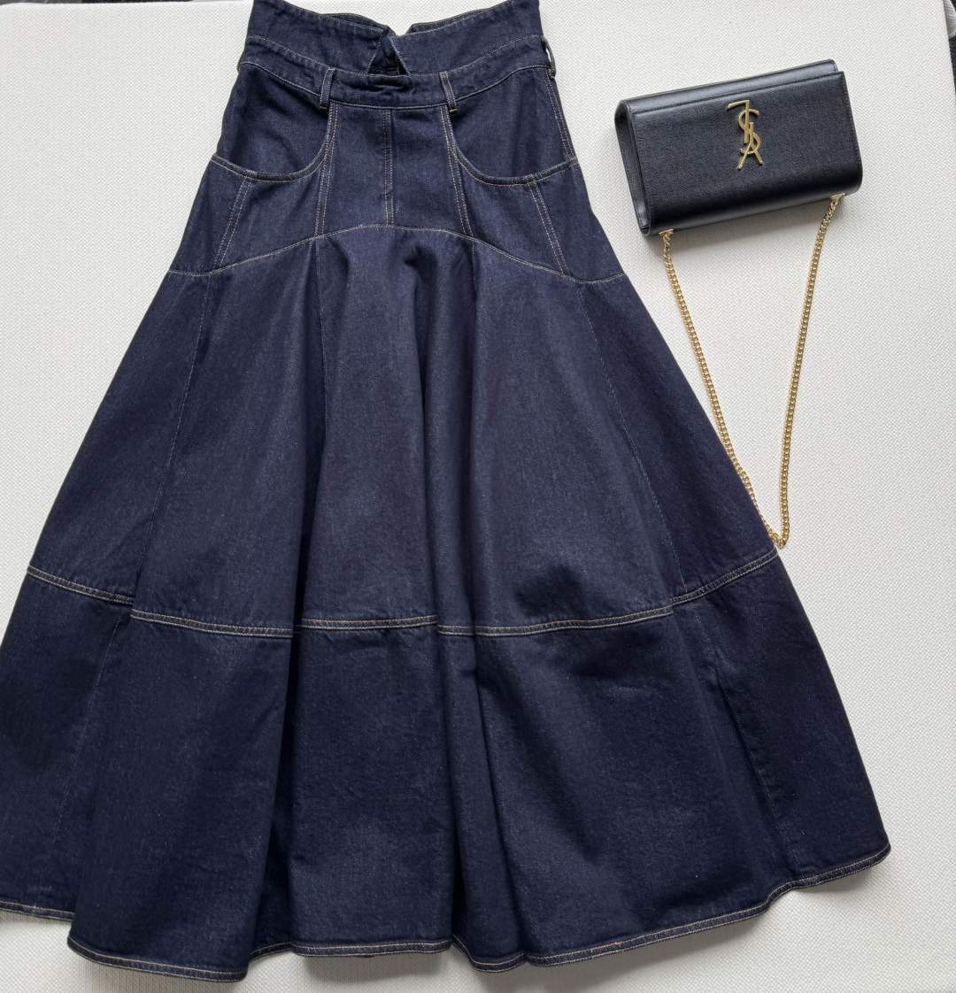 Zimmermann Denim Midi Skirt High Waist A-Line Flared Hem, Sweet Cool Style 10 cmp a1756447000989 0308