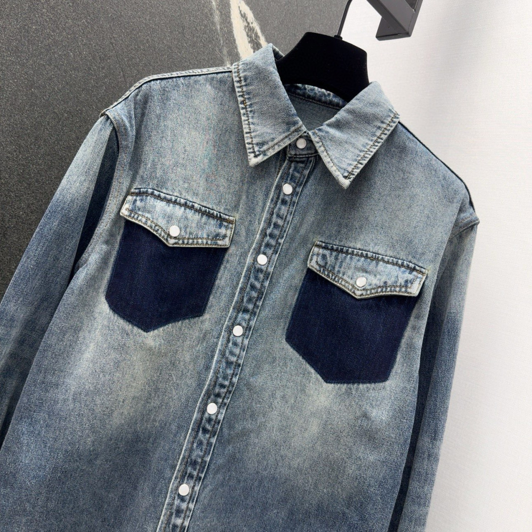 Spring Collection: Retro-Inspired Fermented Women’s Denim Shirt with Unique Stripes - 图片 3
