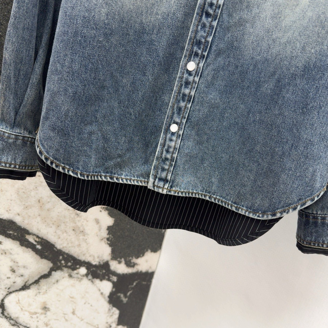 Spring Collection: Retro-Inspired Fermented Women’s Denim Shirt with Unique Stripes - 图片 6
