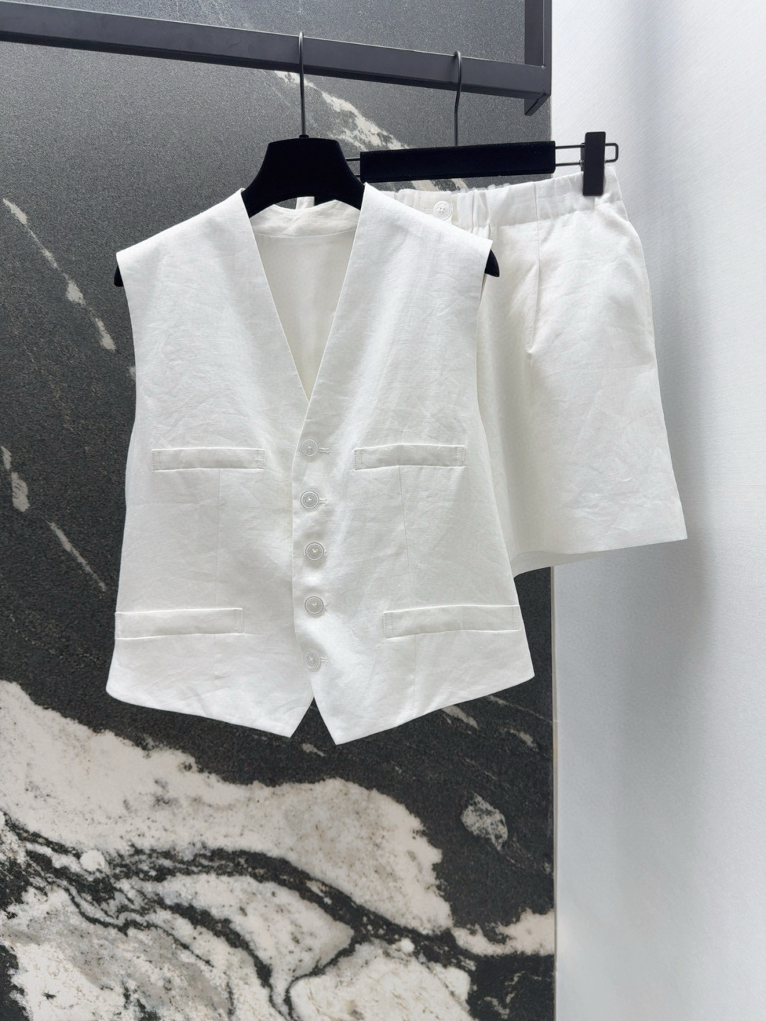RL 25SS Linen Suit: Stylish H-Style Vest and Shorts Set - 图片 1