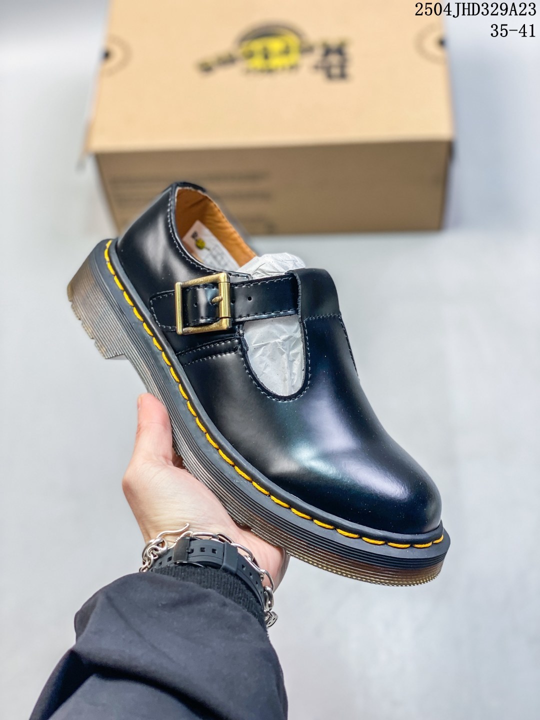 Dr. Martens 1460 T-Bar Leather Platform Shoes With Buckle - Black